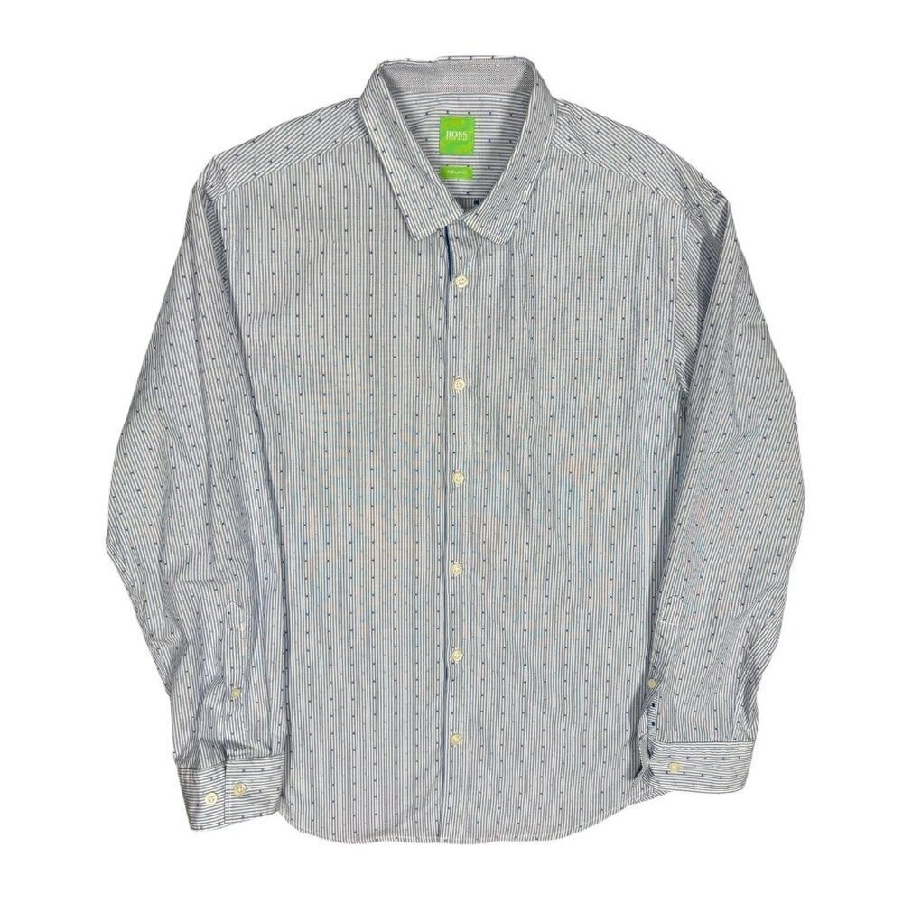 Hugo Boss Dress Shirt Long Sleeve Striped Regular Fit Cotton Blue 16 1/2 Large
